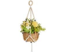 GORGECRAFT Macrame Plant Hangers with Wooden Beads 63cm Long Beaded Hanging Planters Basket Boho Decorative Flower Pot Holder with Tassels for Indoor Outdoor Farmhouse Rustic Home Decor