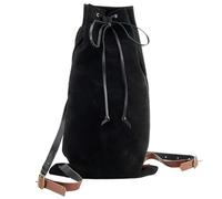 GORGECRAFT Medieval Black Drawstring Backpack Fiber Bag with PU Leather Straps and Alloy Clasps Portable Case for Outdoor Vikings Larp Renaissance Cosplay Gym 46 x 27 cm