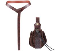 GORGECRAFT Medieval Viking Belt Pouch Set Renaissance Imitation Leather O Ring Belt with Retro Nordic Celtic Knot Drawstring Purse Dice Bag Costume Accessories for Halloween Cosplay, Coconut Brown