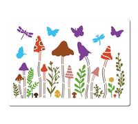 GORGECRAFT Mushroom Stencil 29.7x21cm Spring Plants Template Grass Butterfly Dragonfly Pattern Reusable Plastic Drawing Stencils for Painting on Wood Wall Furniture Canvas Fabrics DIY Art Crafts