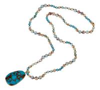 GORGECRAFT Natural Stone Beaded Pendant Boho Bohemian Western Vintage Gemstone Flower Amazonite Shoushan Stones Glass Chunky Statement Handmade Choker Long Necklace for Jewelry Women Men Supplies