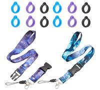 GORGECRAFT Non-Lost Necklace Lanyard Set Keychain Around Neck Id Key Lanyard 2 Starry Sky Neck Lanyard Strap With 12 Ring Adjustable Holder for Whistles Ipod