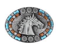 GORGECRAFT Oval Belt Buckle with Nordic Viking Horse Head 101 x 74 mm Antique Silver Punk Horse Engraved Flowers Turquoise Stone Buttons Western Cowboy Indian Vintage Replacement Belt Buckle