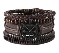 GORGECRAFT PU Leather Multi Layers Bracelet Handmade Alloy Rudder Bracelets Braiding Wood Beads Wrap Cuff Bangle Adjustable Vintage Tribal Ethnic Rope Wristbands Jewelry for Men Women Gift (Brown)