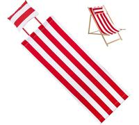 GORGECRAFT Replacement Beach Sling Chair Cloth with Pillow Folding Lounge Deck Chair Cloth 113x43cm Red White Stripes Sling Chairs Canvas for Patio Outdoor Sunbathing Garden Courtyard