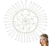 GORGECRAFT Rhinestone Pearl Head Chain Crystal Cap Headpiece 1920s Flapper Tassel Forehead Chain with Beads Mesh Cap Shinny Boho Hair Accessories for Women Bride Wedding Halloween Party Costume