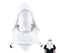 GORGECRAFT Rogue Cowl Hood Scarf Ninja Hooded Cape Hat White Unisex Steampunk Neck Warmer Costume With Adjustable Arms Buckle Assassin Dress up Cosplay Accessory for Halloween and Outdoor