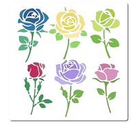 GORGECRAFT Rose Stencil Flowers with Leaves Templates 18x18cm Single Rose Bouquet Pattern Reusable Square Plastic Stencils Sign for Painting on Wall Canvas Fabric Notebook Scrapbooking DIY Art Crafts