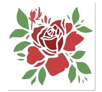 GORGECRAFT Rose Stencil Templates Large Flower Leaves Stencil Bloom Floral Pattern Reusable Square Plastic Painting Stencils Sign for Scrapbooking Card Making DIY Drawing Tool Home Decor 18x18cm
