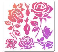 GORGECRAFT Rose Stencils Templates 30x30cm Flower Bud Leaves Pattern Large Reusable Plastic Square Stencils Sign for Painting on Wood Wall Scrapbook Card Floor Drawing DIY Decor Crafts
