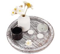 GORGECRAFT Rustic Wooden Serving Tray Wood Jewelry Plate Decorative Coffee Table Tray Washed White Round Storage Holder Circle Centerpiece Decor for Home Living Dining Room Kitchen Counter Bathroom