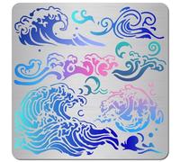GORGECRAFT Sea Wave Stencil Metal Template Reusable Ocean Waves Pattern Drawing Painting Stainless Steel Stencils for Scrapbooking Wood Burning Pyrography Engraving Canvas Home Decor Crafts 16 x 16cm