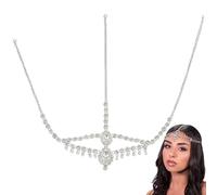 GORGECRAFT Silver Rhinestone Head Chain Double Layers Forehead Chain with Crystal Teardrop Pearl Pendant Gem Flapper Headpiece Boho Hair Jewelry Accessories for Women Wedding Party Belly Dance Cosplay