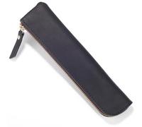 GORGECRAFT Slim Crazy Horse Genuine Leather Pencil Case Portable Zippered Pen Case Ultra Slim Soft Pen Bag Retro Minimal Cosmetic Pouch Pencil Coins Organizer Stationery Bag Adults Gift, Black