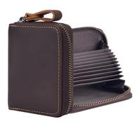 GORGECRAFT Slots Genuine Leather Credit Card Holder Case Rectangle Crazy Horse Rfid Card Wallet Coffee Travel Passport Wallets Small Card Case With Zipper for Women Men Home Business