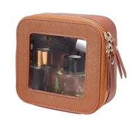 GORGECRAFT Small Cosmetic Bag Clear Makeup Bag Sienna PU Leather Waterproof Travel Toiletry Box for Purse Portable Make Up Case Organizer Traveling Skincare Pouch with Golden Double Zipper