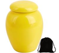 GORGECRAFT Small Cremation Urns Mini Human Ashes Urn Cremains Ceramic Porcelain Container Sharing Burial Funeral Keepsake Urns for Family Brother Human Pet Dog Ashes Sharing Yellow 5.35 x 4.2cm