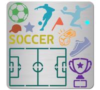 GORGECRAFT Soccer Metal Stencil Sports Ball Football Trophy Goal Athlete Reusable Stainless Steel Drawing Stencils Template for Painting Pyrography Engraving Wood Burning Embossing Crafts 16 x 16cm
