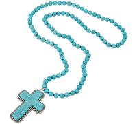 GORGECRAFT Turquoise Cross Necklace Boho Western Vintage Gemstone Natural Stone Beaded Long Pendant Crucifix Chunky Bohemian Statement Handmade Choker Charm for Jewelry Women Men Accessories