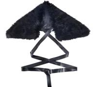 GORGECRAFT Viking Faux Fur Cape Shawl Black Warrior King Artificial Wool Mantle Shoulder Wrap Collar Medieval Renaissance LARP Cosplay Cloak Costume with Leather Belts for Men Women Halloween parties