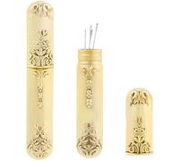 GORGECRAFT Vintage Needle Storage Case Antique Gold Needles Tubes Toothpick Keeper Holder Box Container Portable Sewing Supplies Tools for Embroidery Cross Stitch Hand Crafts 3.5x0.6inch