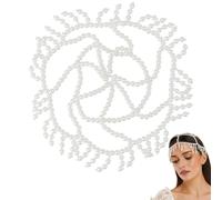 GORGECRAFT White Pearl Cap Headpiece 1920s Flapper Head Chain Beads Tassel Mesh Forehead Chain Bridal Hair Jewelry Accessories for Women Wedding Festival Party Belly Dance Cosplay Costume Headband