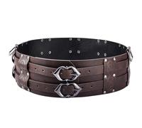 GORGECRAFT Wide PU Leather Viking Embossed Armor Belt Medieval Knight Corset Belt Adjustable Renaissance Vintage Coconut Brown Leather Waistband with Buckles for Men Women LARP Halloween Costume