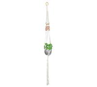 GORGECRAFT Wood Beads Macrame Flower Plant Hangers 1.1M White Cotton Rope Boho Farmhouse Rustic Planter Tassels Long Hanging Basket Stand Holder for Indoor Outdoor Home Decorations