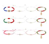 Gorgeoos 12Pcs Virgin Mary Guadalupe Beaded Bracelets with Rhinestone Evil Eye Cross,Mexican Bracelet Set for Women & Men,Colorful Adjustable Braided String Boho Religion Jewelry Charm