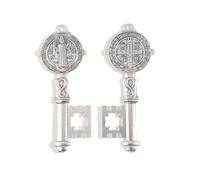Gorgeoos 2PCS Silver Set Double - Sided Saint Benedict Key (5"×1.97")-Catholic Medal for Baptism/Easter/Birthday Party Favors DIY Keychain Home Protection Door Hanger & Jewelry Making
