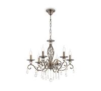 Gorgeous Adjustable Candle-Style Chandelier, 6 arms, Classic & Elegant Design, Metal Frame in Bronze Colour, Real Crystal Drops, for 6 Bulbs E14 60 W not incl