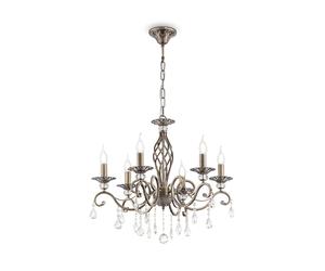 Gorgeous Adjustable Candle-Style Chandelier, 6 arms, Classic & Elegant Design, Metal Frame in Bronze Colour, Real Crystal Drops, for 6 Bulbs E14 60 W not incl