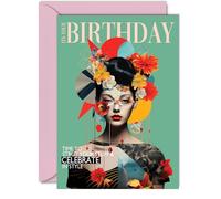 Gorgeous Birthday Card - Fashion Forward - Stunning Fashion Magazine Inspired Stylish Birthday Card for Women Mum Sister Daughter Friend Nan Grandma Cousin, 5x7 Inch Female Greeting Cards