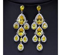 Gorgeous Bridal Long Chandelier Earrings Jewelry Water Drop Yellow Cubic Zirconia Crystal Wedding Earing