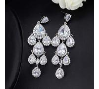 Gorgeous Bridal Long Chandelier Earrings Jewelry Water Drop Yellow Cubic Zirconia Crystal Wedding Earing