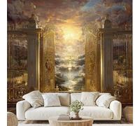Gorgeous Carved Paradise Door Wall Paper Gothic European Architecture Art Photo Wallpaper 3D Effect 500x350 cm Surreal Cloud Mural for Bedroom Living Room Non-Woven Poster Decoration vd204u