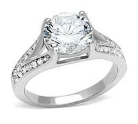 Gorgeous Cathedral Set Round Crystal CZ Engagement Ring, Channel Set Accents, Stainless Steel, 6 UK, Metal, Cubic Zirconia