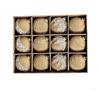Gorgeous Collection of Flocking Velvet Christmas Ornaments Includes 12pcs, Each at 6CM Diameter (Khaki)