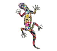 Gorgeous Colored Rhinestone Crawling Lizard Brooch with Flower Accent, Small, Alloy Steel, crystal
