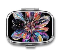 Gorgeous Colorful Flowers Pill Organizer Metal Pill Box - 2 Compartments, Sleek & Portable Medicine Case for Travel, Daily Use