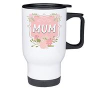 Gorgeous Gift House Floral Frame Mum Thermal Travel Mug, Mother's Day Gifts for Mum, Pink Floral Travel Mug