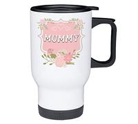 Gorgeous Gift House Floral Frame Mummy 140z Stainless Steel Thermal Travel Mug, Mother's Day Gifts for Mummy, Pink Floral Travel Mug
