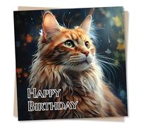 Gorgeous Ginger Maine Coon Cat - Happy Birthday Card - Special Wish for Family and Friends