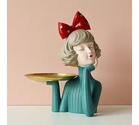 Gorgeous Girl Fairy Resin Art Statue - Fashion Style Home Decor, Tabletop Figurine & Gift for Her, Unique Sculpture Ornament with Red Tray