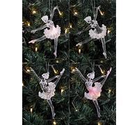 Gorgeous Gisela Graham Acrylic Clear/Pink Ballerina Christmas Tree Decoration Set of 4 Gisela Graham