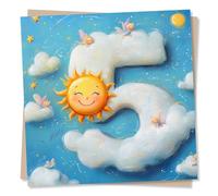 Gorgeous Happy 5th Birthday Card For Loved One - Clouds, Sky, Sun, Fairies, Dreamy - For Child, Grandchild, Niece, Nephew, Sister, Brother