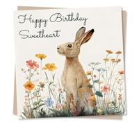 Gorgeous Happy Birthday Hare Card For a Special Woman - Sweetheart, Darling - Nature, Flowers - For a Loved One, Daughter, Child, Grandaughter, Sister, Friend, Bestie, Mum