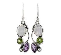 Gorgeous Hook Earrings Vintage Marquise Round Faux Moonstone Emerald Amethyst Dangle Hook Earrings - Silver Earrings Durability and professional