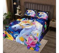 Gorgeous Horse Bedspread,Colorful Flowers Gradient Butterfly Bedding Set for Kids Teens Adults,Starry Galaxy Dreamy Wild Animal Coverlet Set with 2 Pillowcases,King Size 3 Pcs