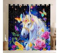 Gorgeous Horse Window Curtains Colorful Flowers Gradient Butterfly Window Drapes for Kids Teens Adults Starry Galaxy Dreamy Wild Animal Curtains for Living Room 2 Panels 66Wx90L